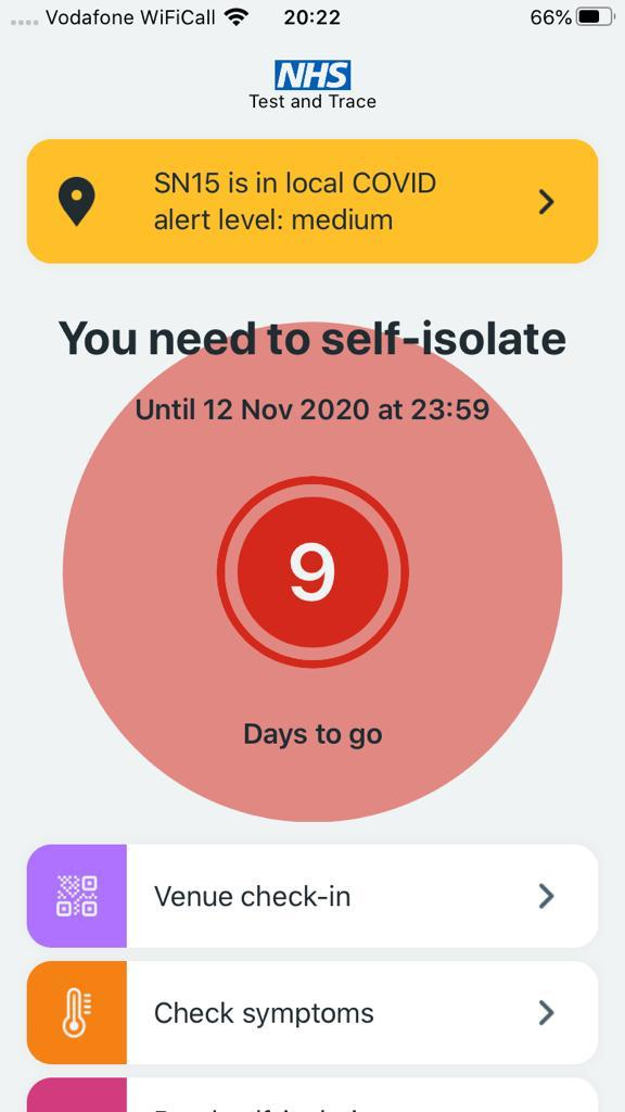 Covid-19 app showing number of days left to self-isolate