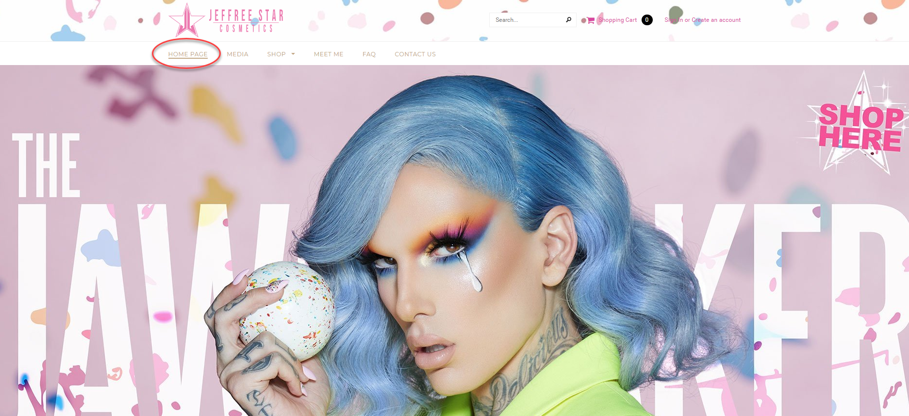 Example of an explicit home link on the Jeffree Star Cosmetics website